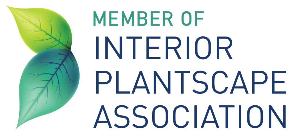 Coloured logo that reads "Member of Interior Plantscape Association" on a transparent background.