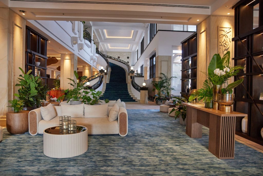 JW Marriott Gold Coast Resort and Spa newly renovated lobby featuring stylised floor and desk plants.
